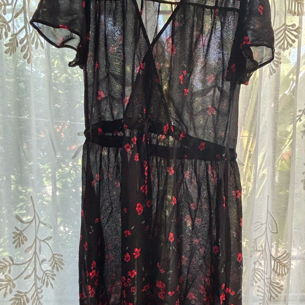 Christy Dawn Black and Red Floral Midi Dress